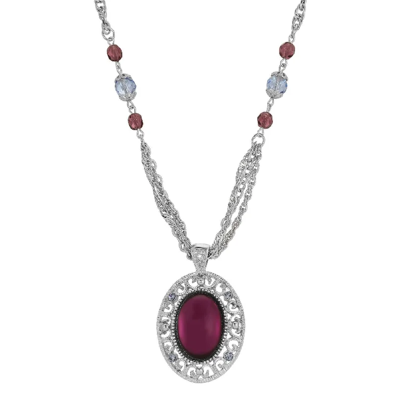 Women’s layered necklace-1928 Jewelry Oval Amethyst Stone Filigree Pendant Necklace 18.5" + 3" Extender