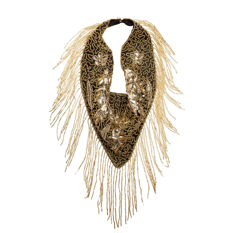 Women’s twisted gold necklace-Indira Sequin Fringe Scarf Necklace - Sequin Gold/Black