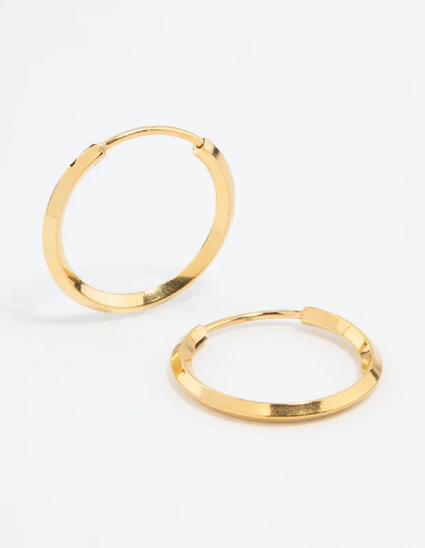 Women’s sterling silver earrings-Waterproof Gold Plated Stainless Steel Point Edge Hoop Earrings