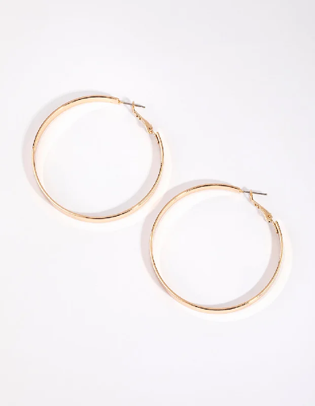 Women’s stud earrings-Gold Flat Hoop Earrings