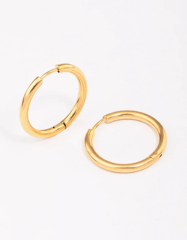 Women’s tiny stud earrings-Gold Plated Surgical Steel Polished Hoop Earrings