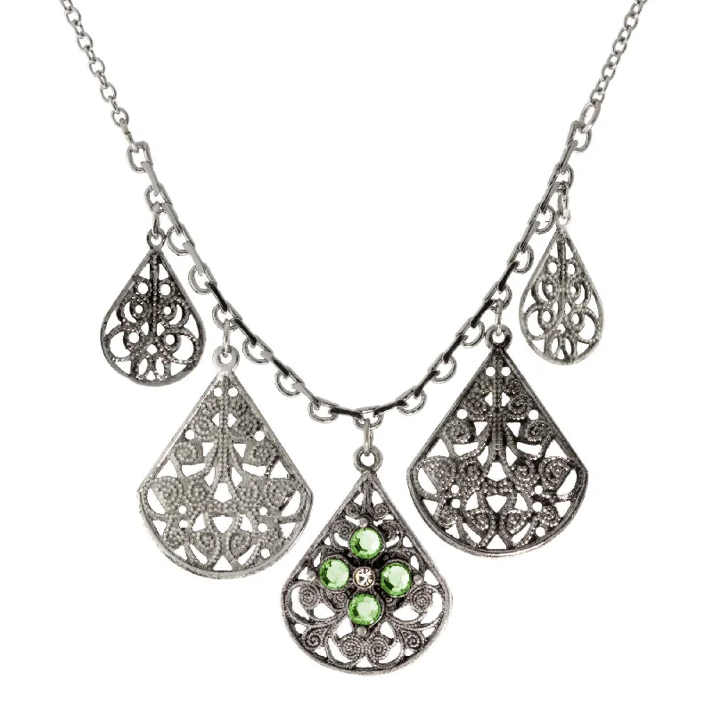 Women’s pearl necklace with silver-1928 Jewelry Pewter Round Crystal Flower Multi Teardrop Necklace 16" + 3" Extender