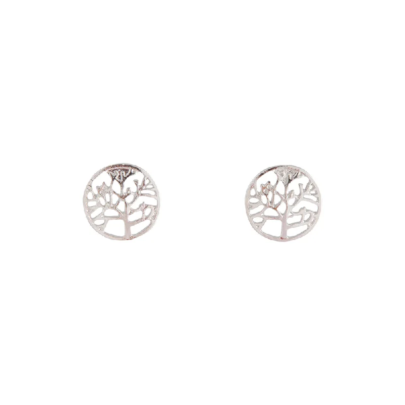 Women’s ear cuff earrings-Silver Tree Of Life Stud Earrings