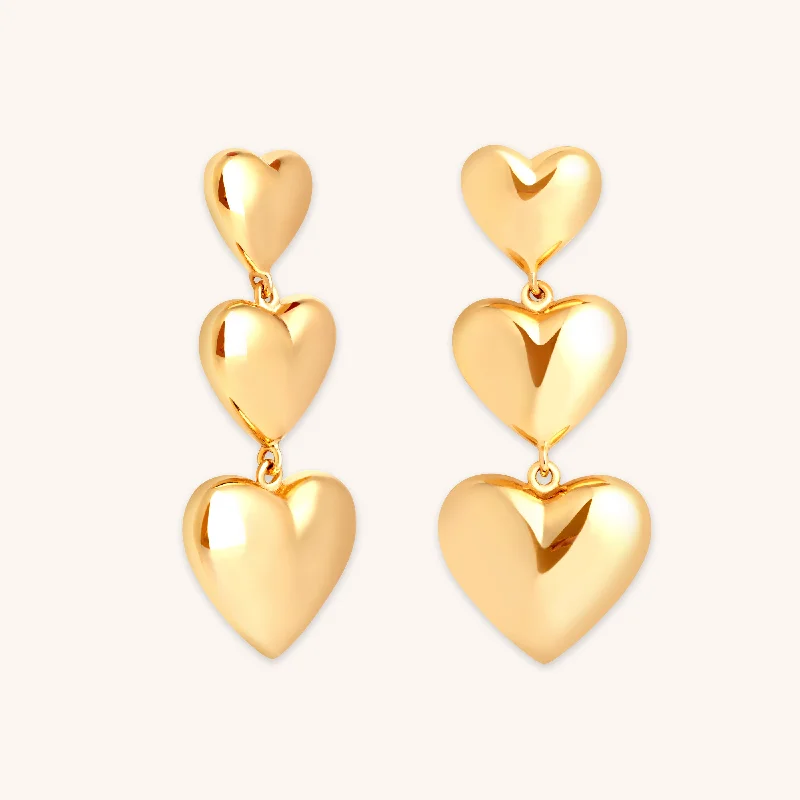 Women’s pearl drop earrings-Heart Drop Stud Earrings in Gold