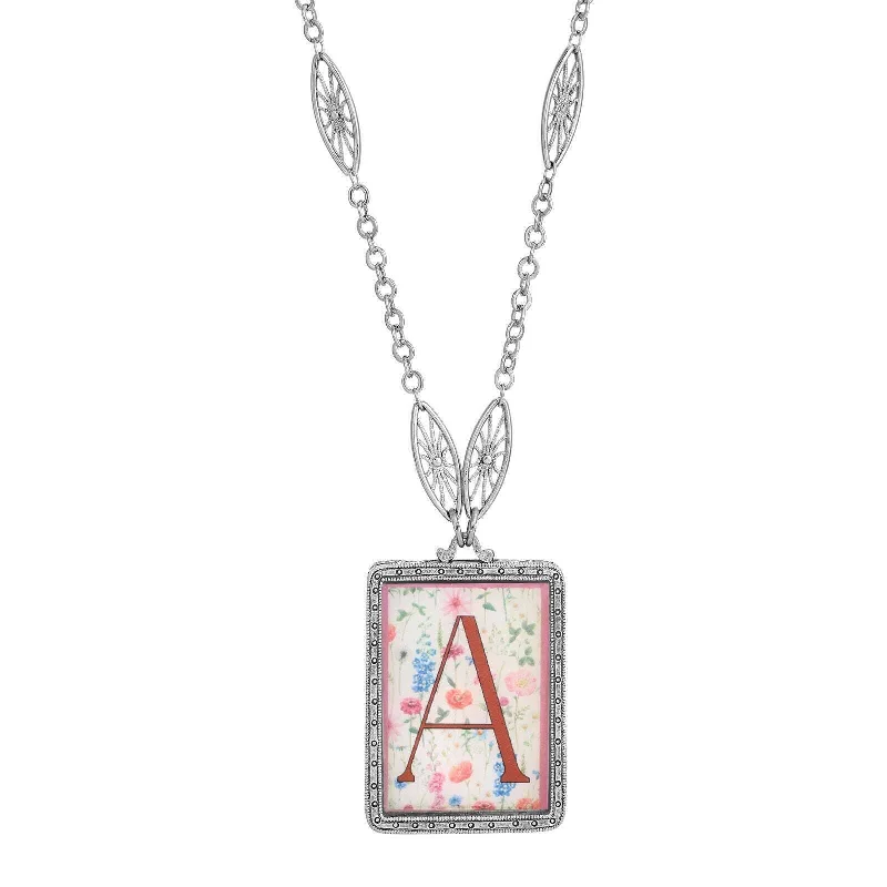 Women’s moon and stars necklace-1928 Jewelry Pink Floral Motif Initial Pendant Necklace 30"