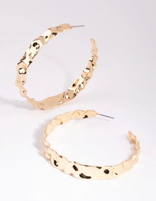 Women’s stud and hoop earrings-Gold Hammered Hoop Earrings