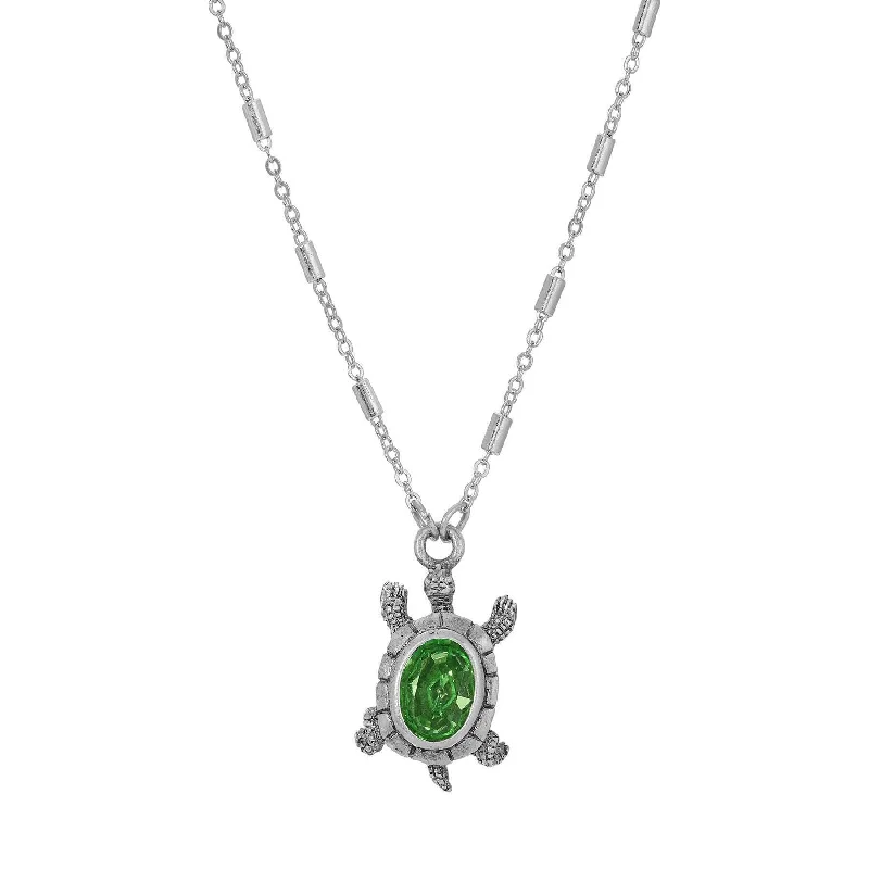 Women’s layered necklace with charms-1928 Jewelry Green Crystal Turtle Pendant Necklace 18"