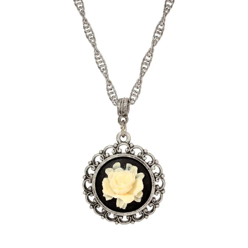 Women’s vintage gold necklace-1928 Jewelry Ivory White Flower Cameo Pendant Necklace 18"