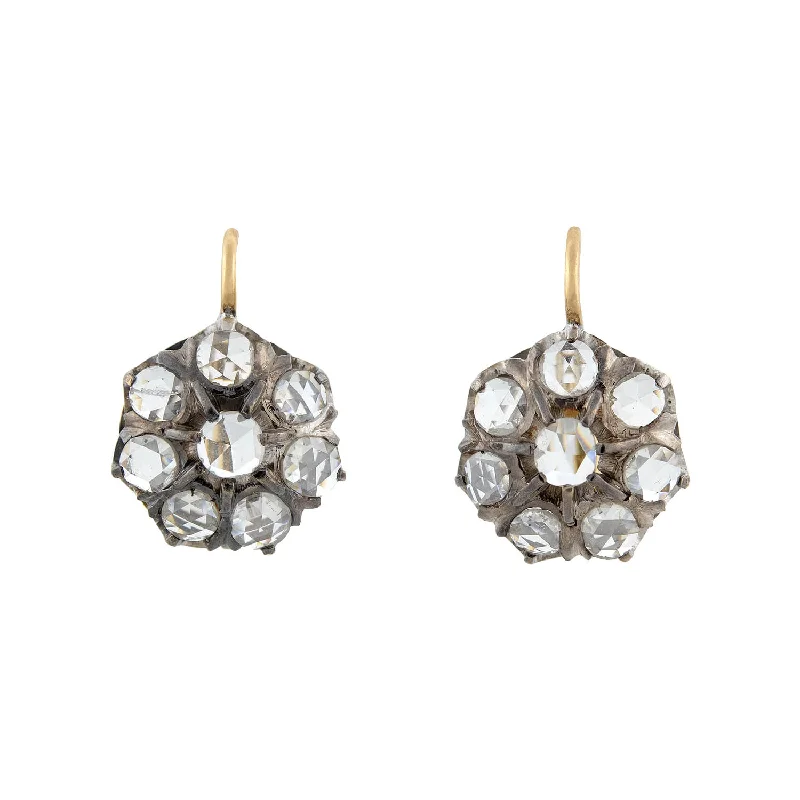 Women’s pearl drop earrings-Victorian 14kt/Sterling Holland Rose Cut Diamond Cluster Earrings 3ctw