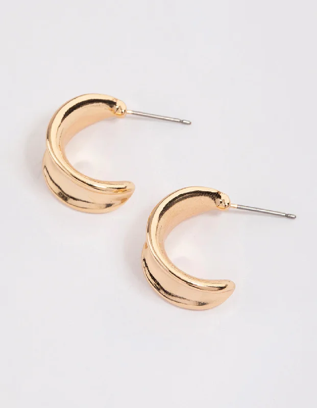 Women’s gemstone earrings-Gold Wide Warped Hoop Earrrings