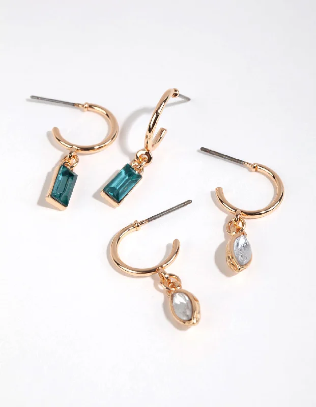 Women’s moonstone earrings-Gold Mixed Shape Hoop Earring Pack