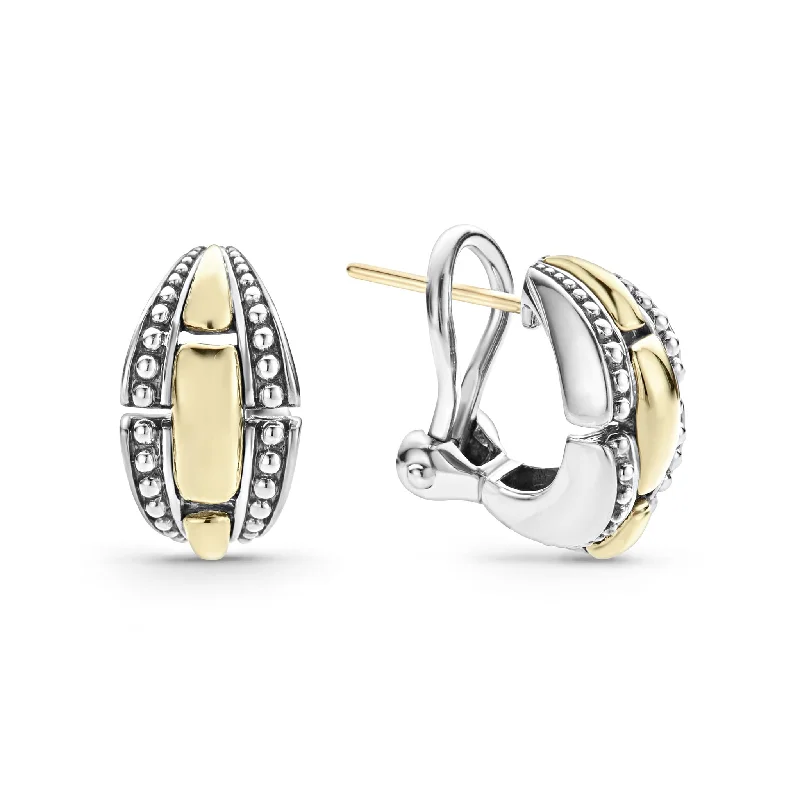 Women’s silver hoop earrings-High Bar Two-Tone Caviar Link Earrings