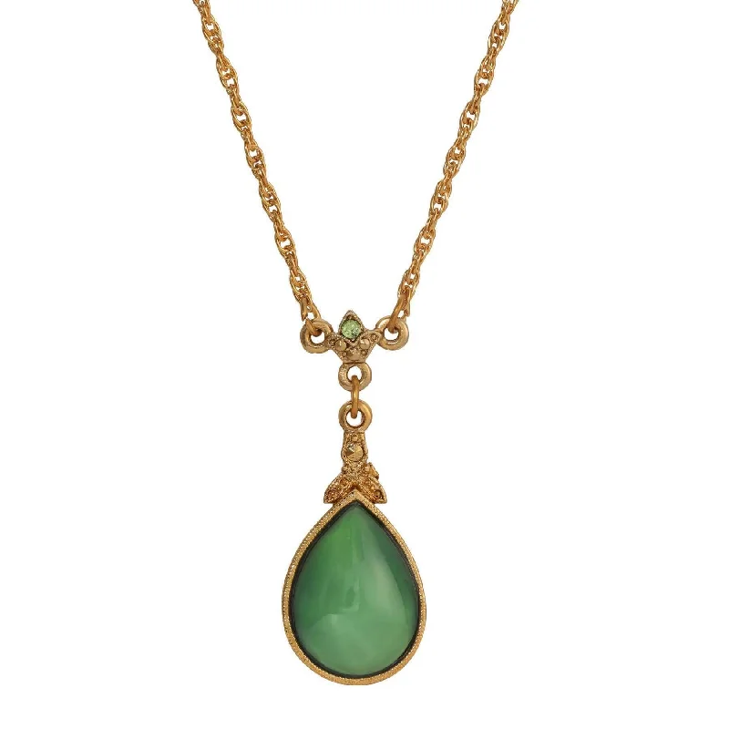 Women’s letter necklace-1928 Jewelry Green Glass Pear Moonstone Pendant Necklace 18"