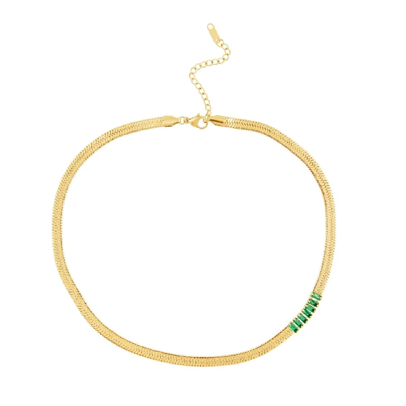 Women’s leather necklace-Parker Emerald Snake Chain