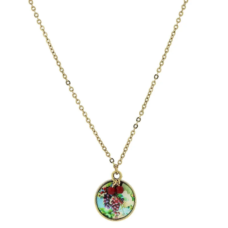 Women’s diamond necklace with gold chain-1928 Jewelry Winery Round Grapes Decal Pendant Necklace 16" + 3" Extender