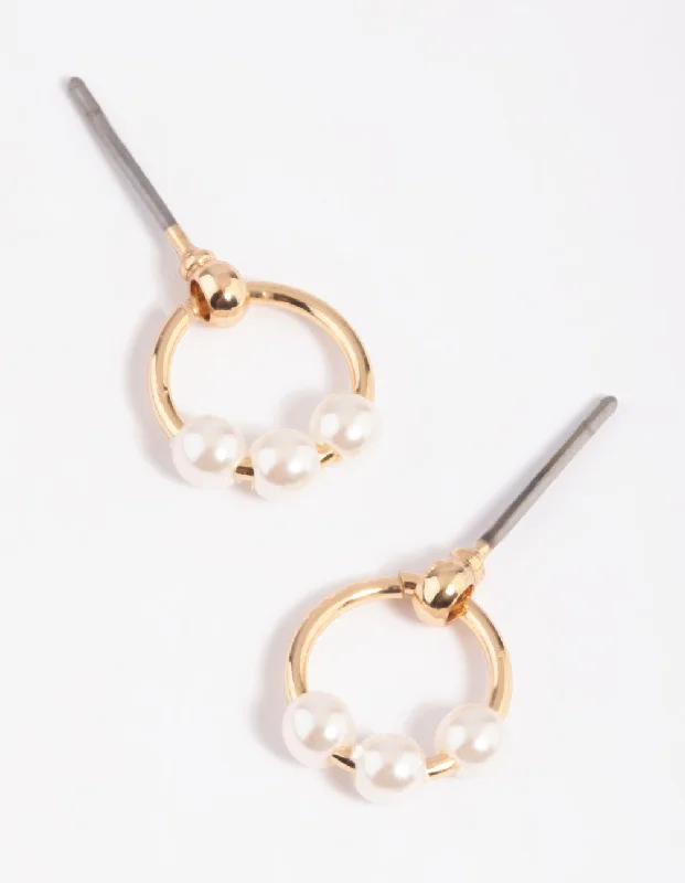 Women’s oval stud earrings-Gold Pearl Circular Stud Earrings