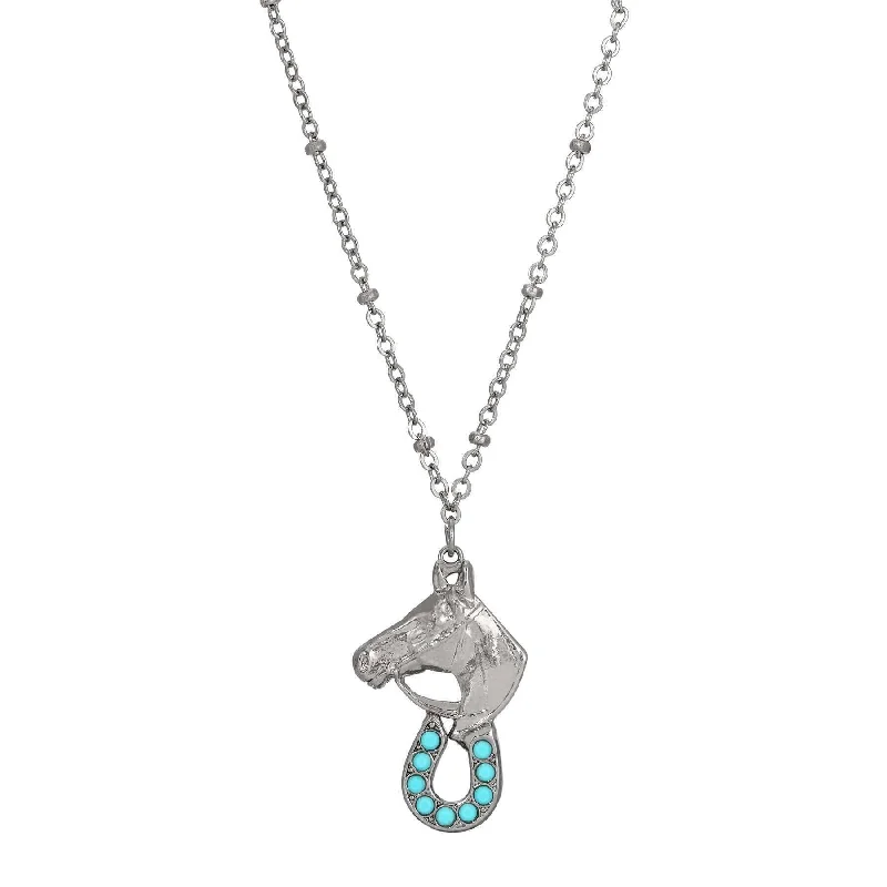 Women’s luxury necklace-1928 Jewelry Equestrian Elegance Turquoise Crystal Pendant Necklace 16" + 3" Extension