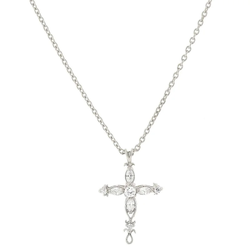 Women’s sterling silver birthstone necklace-1928 Jewelry Classic Cubic Zirconia Cross Pendant Necklace 16" + 3" Extender