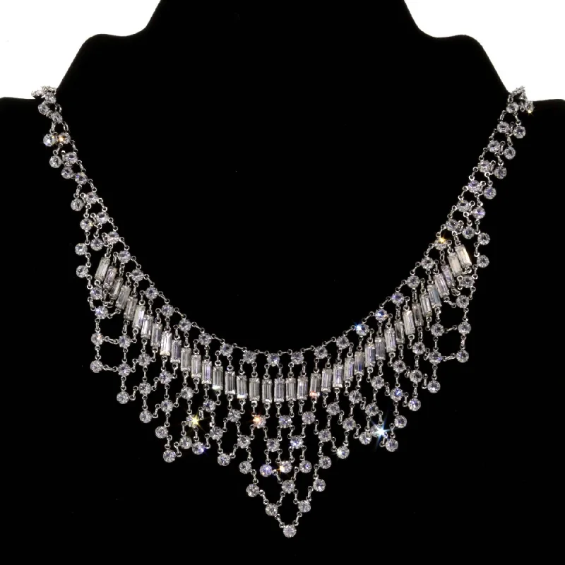 Women’s necklace with pendant-1928 Jewelry Round & Baguette Austrian Crystal Bib Statement Necklace 15"