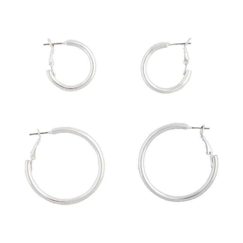 Women’s butterfly earrings-Silver Chunky Classic Hoop Earring Pack