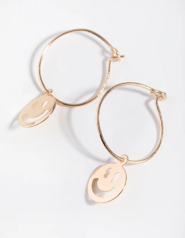 Women’s teardrop earrings-Gold Cut-Out Face Huggie Earrings