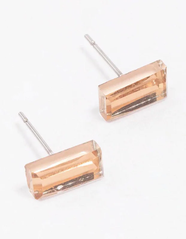 Women’s cz earrings-Blush Baguette Stud Earrings