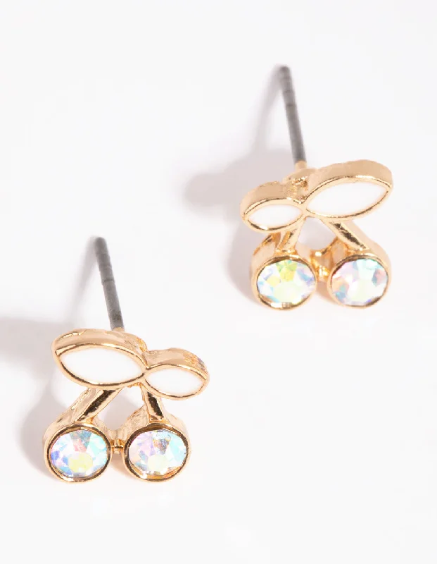 Women’s diamond hoop earrings-Gold & White Cherry Stud Earrings