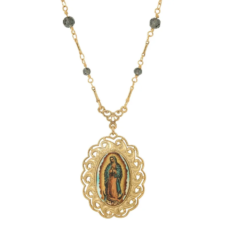 Women’s vintage pendant necklace-Symbols Of Faith Our Lady Of Guadalupe Radiant Pendant Blue Bead Necklace 20"