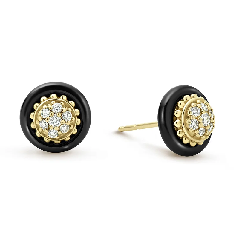 Women’s hoop earrings-Meridian 18K Gold and Black Ceramic Diamond Stud Earrings