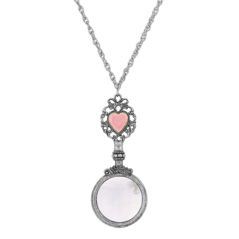 Women’s turquoise necklace-1928 Jewelry Pink Heart Magnifying Glass Necklace 28" - Magnification Power: 2-3X