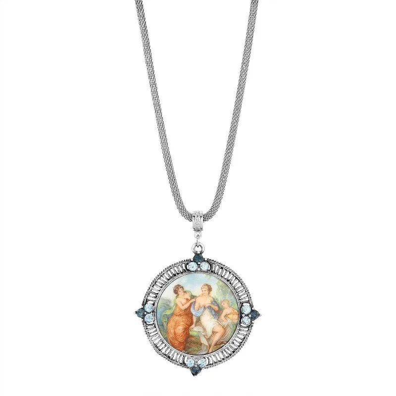 Women’s custom necklaces-1928 Jewelry Blue Crystal Rubenesque Glass Pendant Mesh Necklace 25"