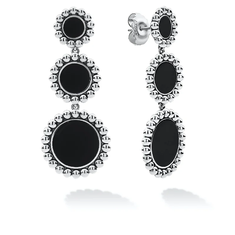 Women’s casual earrings-Maya Three Onyx Circle Drop Earrings