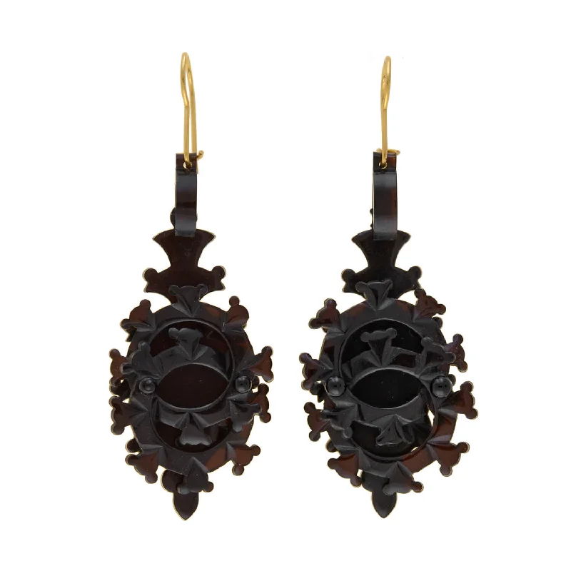 Women’s pearl drop earrings-Victorian Large Carved Tortoise Shell Interlocking Circle Earrings