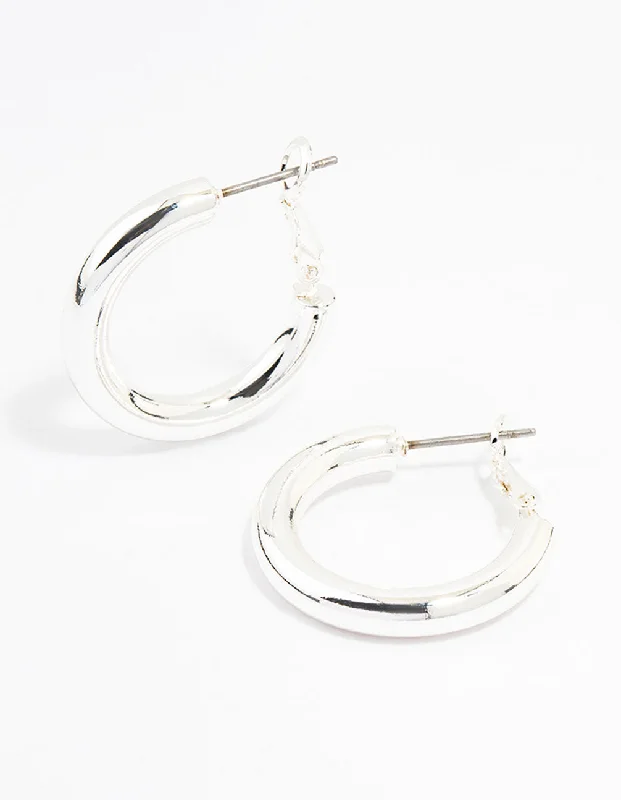 Women’s crystal stud earrings-Silver Thin C Hoop Earrings