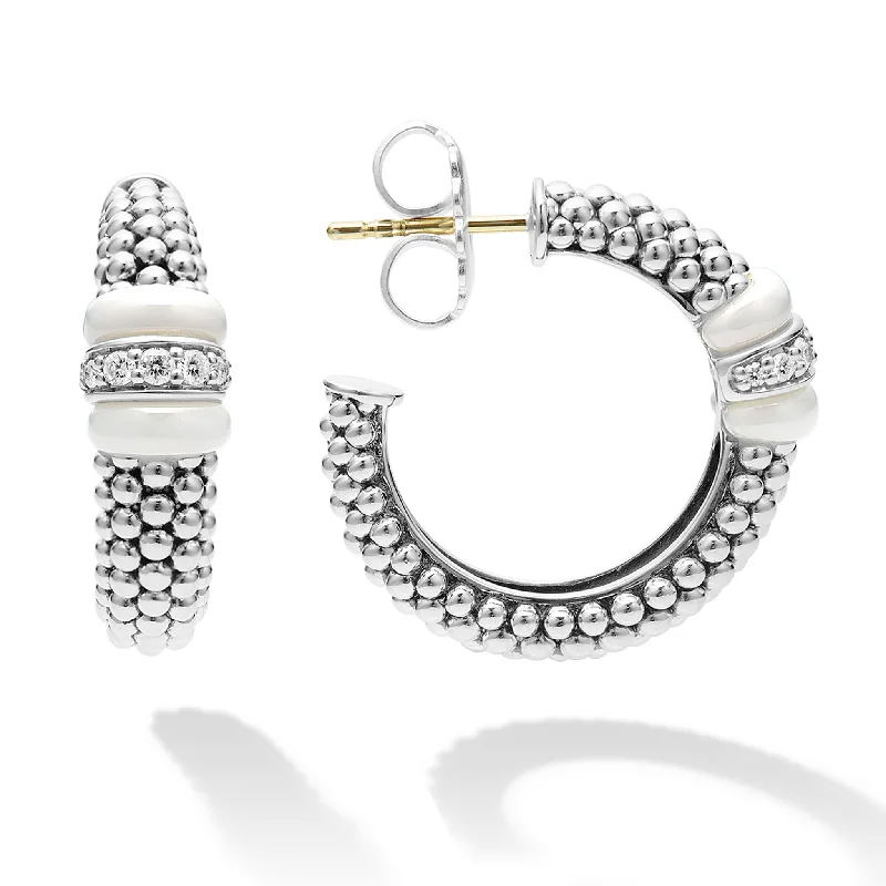 Women’s chic earrings-White Caviar Ceramic Caviar Diamond Hoop Earrings