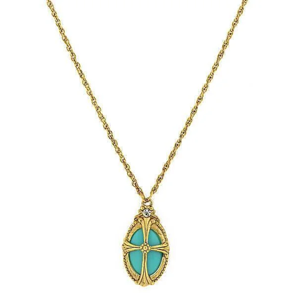 Women’s custom name necklace-Symbols Of Faith Imitation Turquoise Oval Pendant Necklace 20"