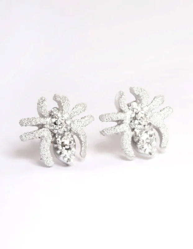 Women’s elegant hoop earrings-Silver Spider Stud Earrings