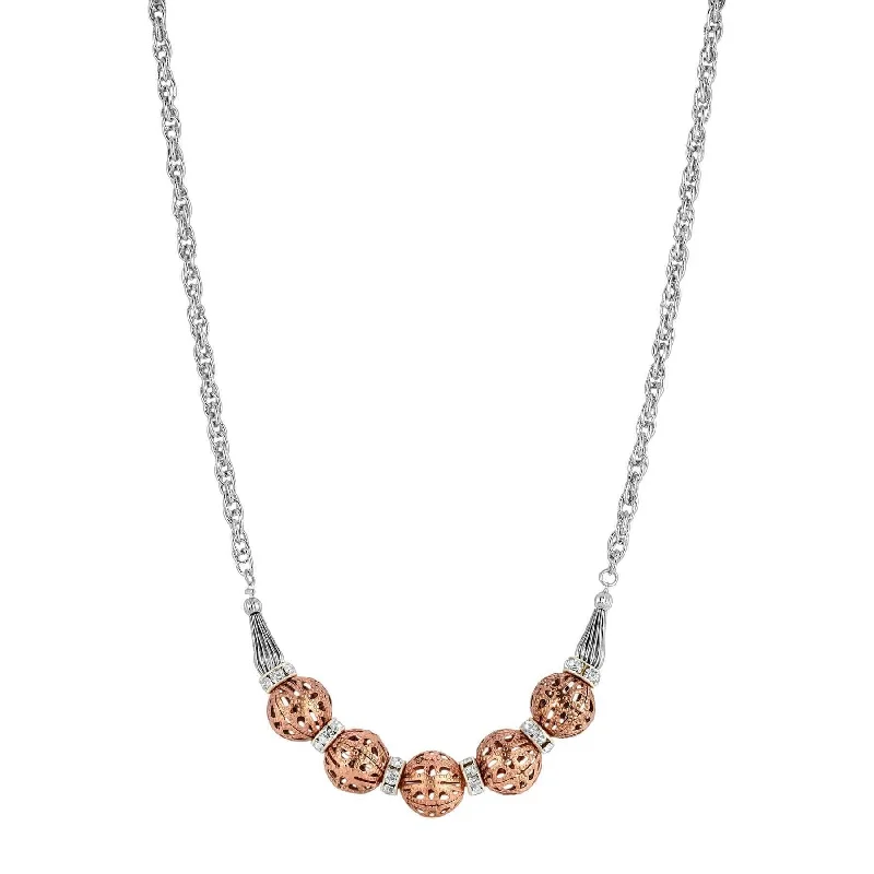 Women’s crystal drop necklace-1928 Jewelry Classic Rose Filigree Bead Drop Necklace 16" + 3" Extender