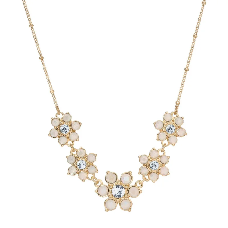 Women’s nameplate necklace-1928 Jewelry Opal Radiance Stone & Crystal Flower Drop Necklace 16" + 3" Extension