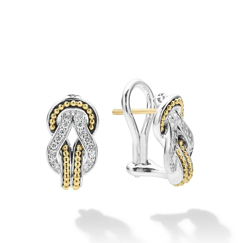 Women’s intricate design earrings-Newport Two-Tone Knot Diamond Huggie Earrings