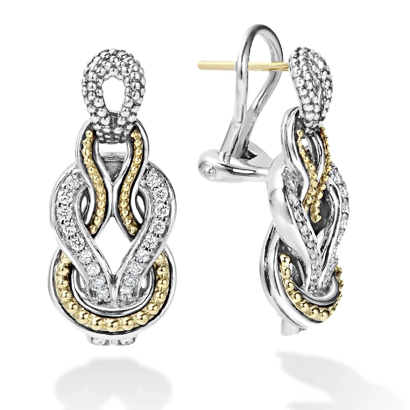 Women’s luxury drop earrings-Newport Caviar Knot Diamond Drop Earrings