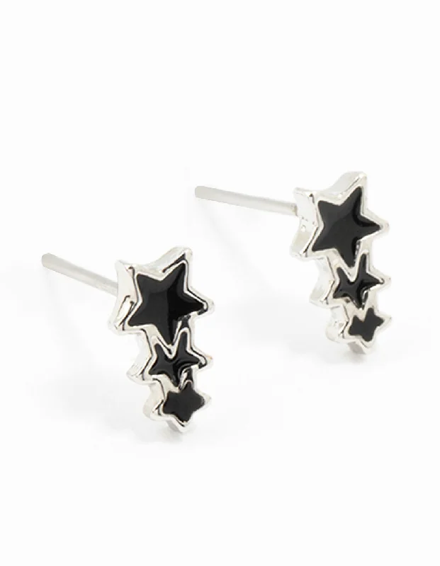 Women’s gold-plated earrings-Silver Layered Triple Star Stud Earrings