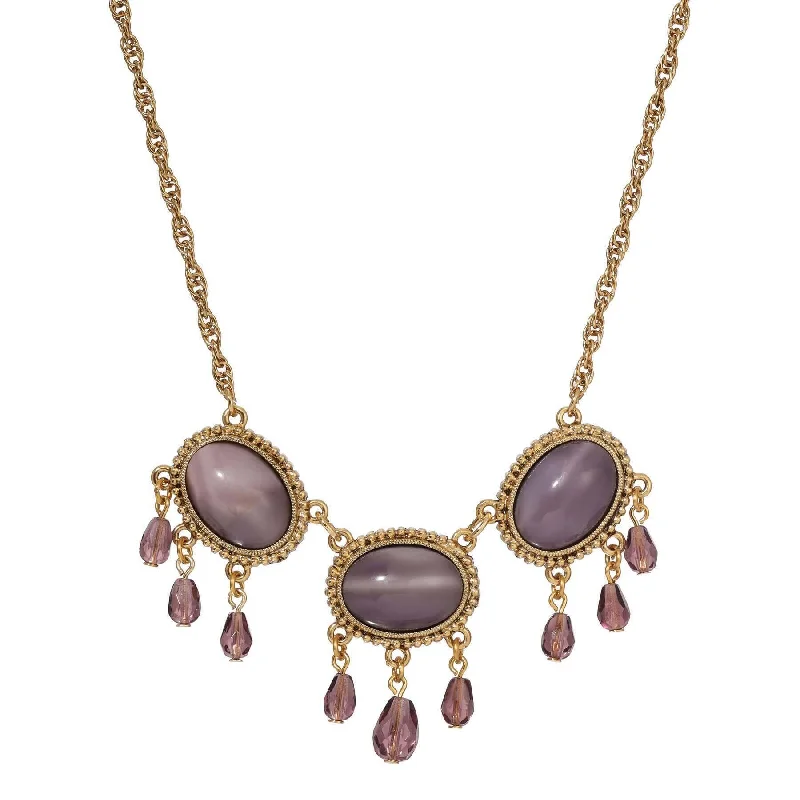 Women’s sun pendant necklace-1928 Jewelry Purple Amethyst Moonstone Crystal Drop Necklace 16" + 3" Extender