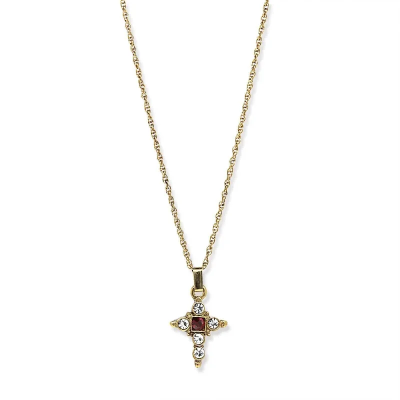 Women’s flower pendant necklace-Symbols Of Faith Crystal Cross Pendant Necklace 16" + 3" Extender