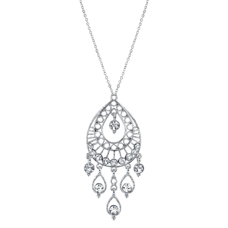 Women’s heart pendant necklace-1928 Jewelry Crystal Filigree Multiple Teardrop Pendant Necklace 16" + 3" Extender