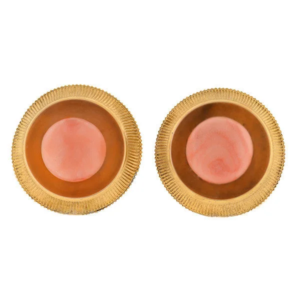 Women’s rose gold drop earrings-Victorian 14kt Gold & Natural Coral Clip Earrings