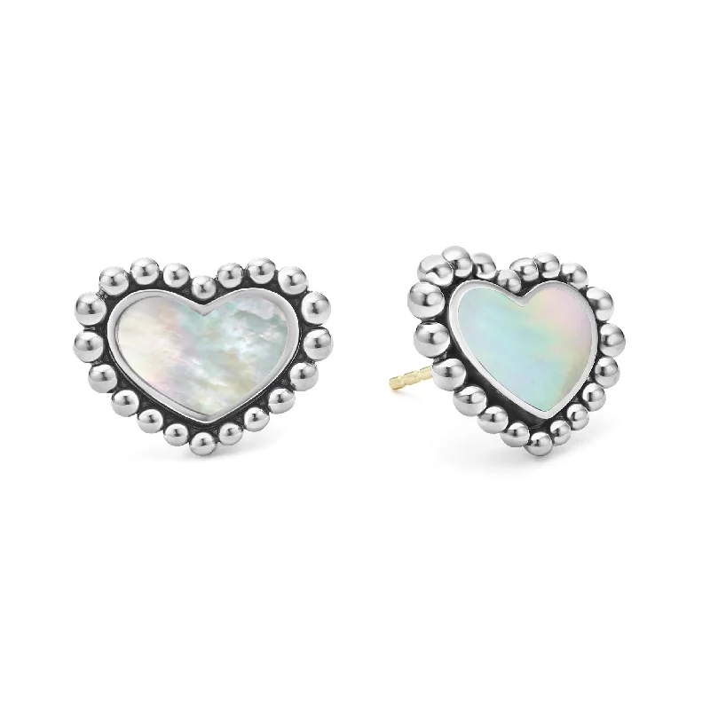 Women’s large statement earrings-Maya Mother of Pearl Heart Stud Earrings