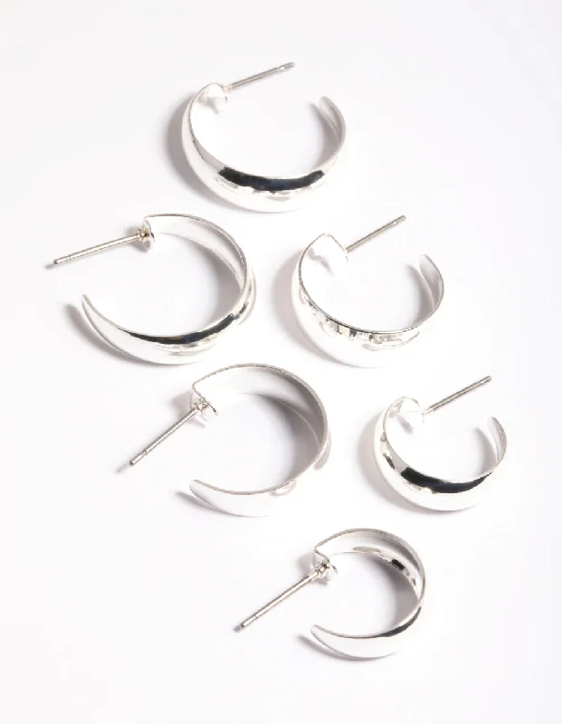 Women’s elegant earrings-Silver Chubby Hillow Hoop Earrings Pack