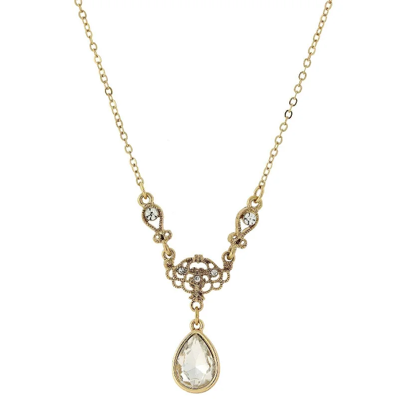 Women’s diamond and pearl necklace-1928 Jewelry Crystal Teardrop Y-Necklace 16" + 3" Extender