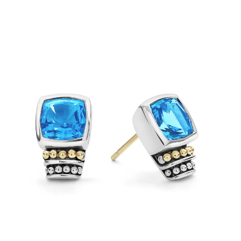 Women’s everyday hoop earrings-Caviar Color Bezel-Set Swiss Blue Topaz Stud Earrings